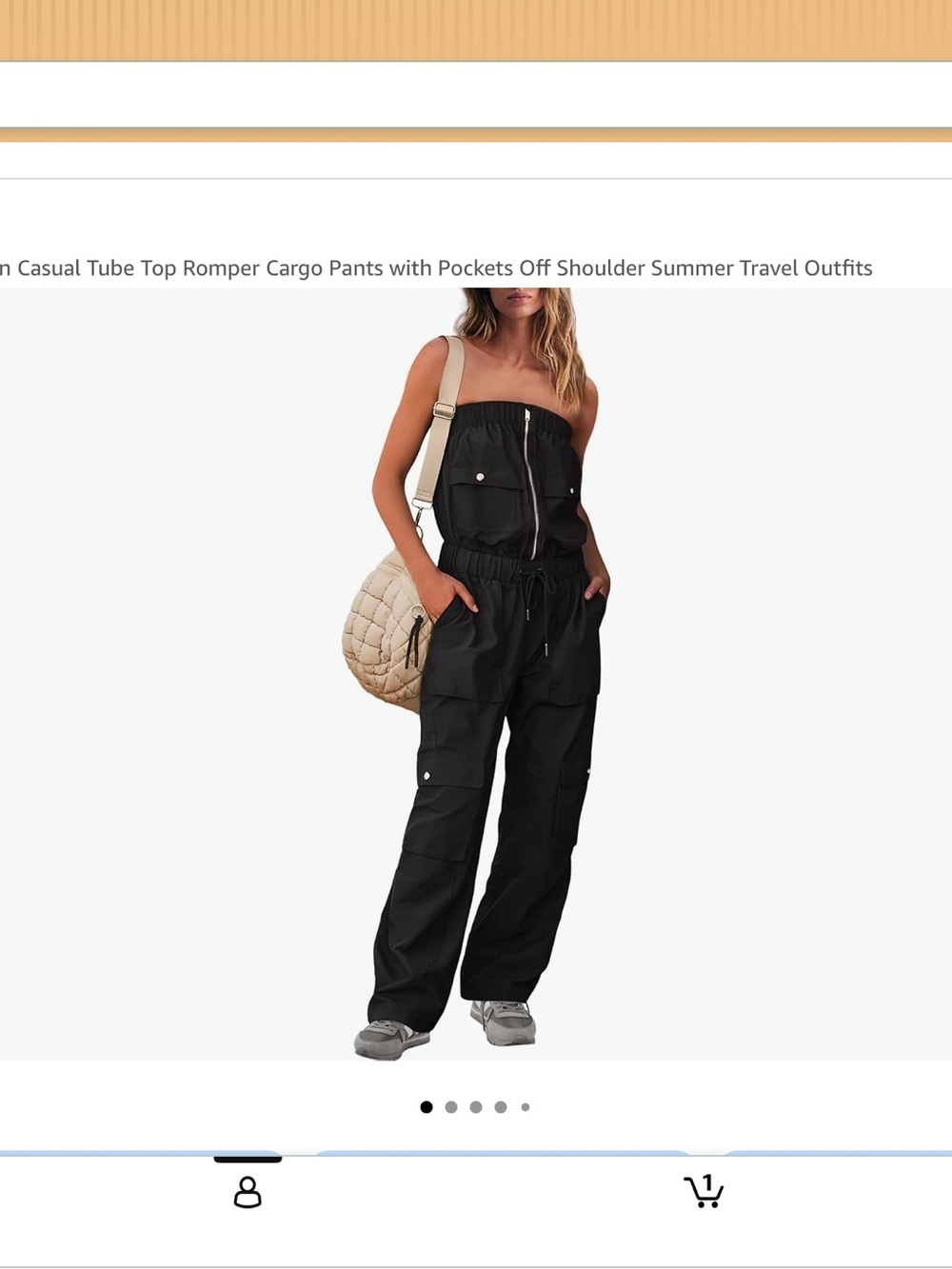 NWOT Strapless Black Cargo Jumpsuit with Drawstring Waist
